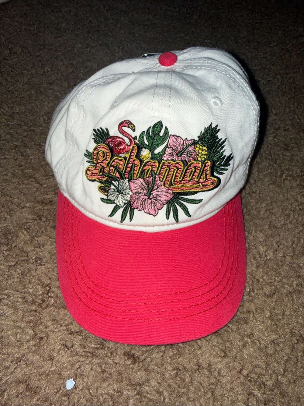 Bahamas Embroidered Floral Baseball Cap - White & Pink